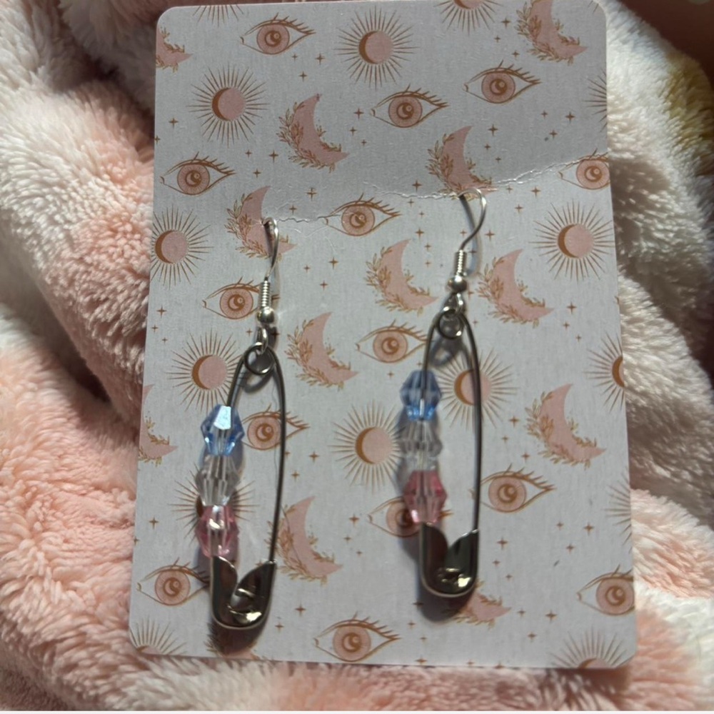 Transgender Pride safety pin earrings handmade